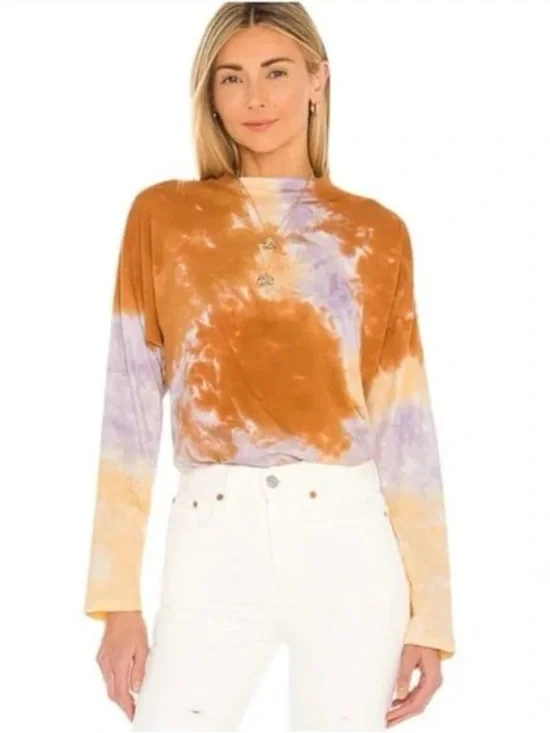 Free People We the Free Tie-Dye Tee Lilac Woods Long Sleeve Shirt Size Large - Picture 12 of 12